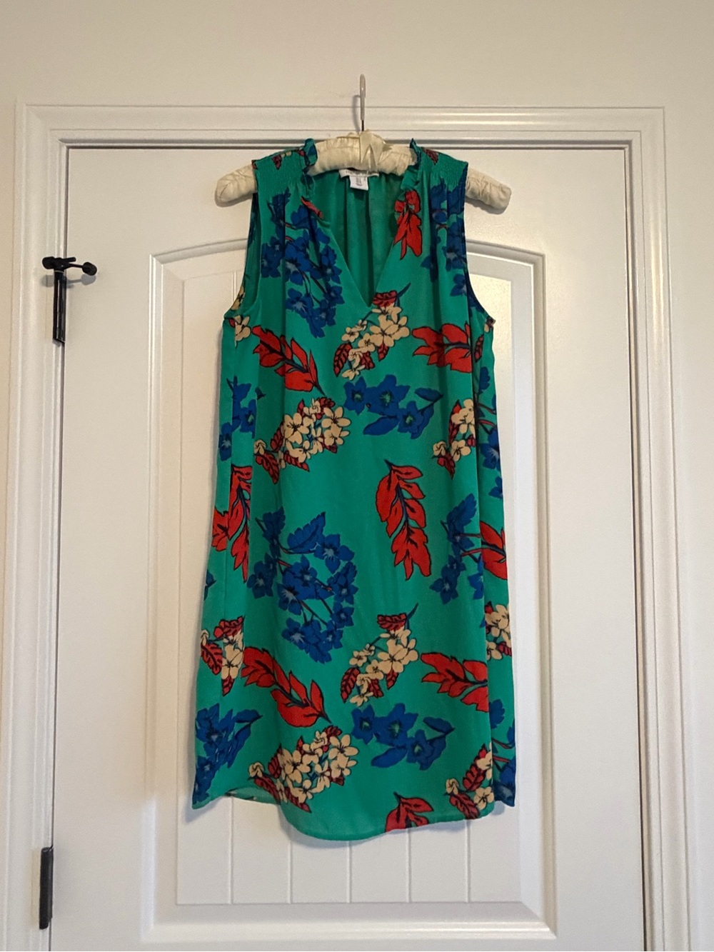 Tabitha Webb size 4 Sleeveless Green w/ Floral Dress.  Red and Blue Accents